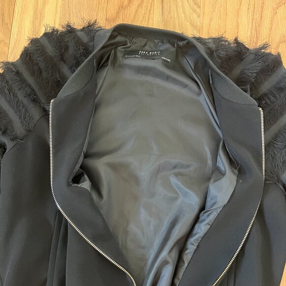 zara - black bomber jacket with fringe sleeves - size XS - Picture 4 of 7